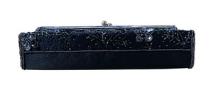 bebe Sequin Beaded Navy Floral Convertible Clutch