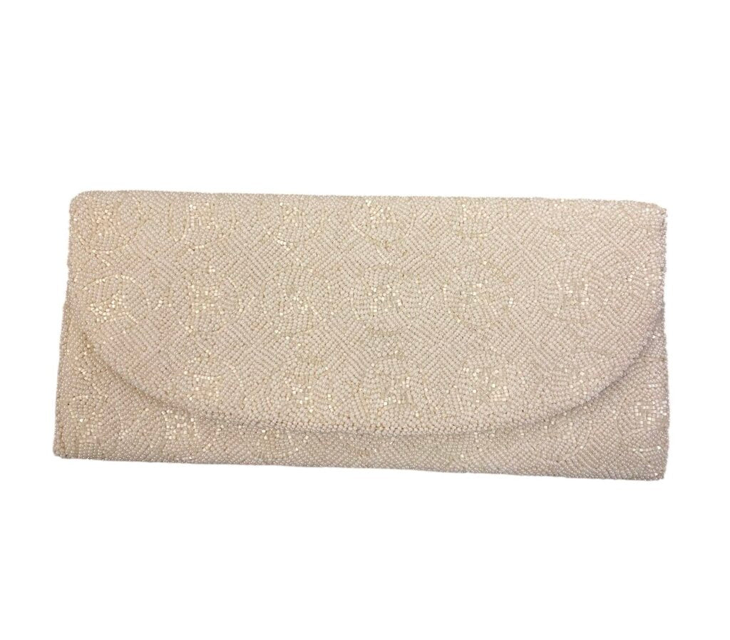 Vintage White Beaded Envelope Clutch