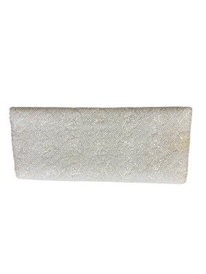 Vintage White Beaded Envelope Clutch