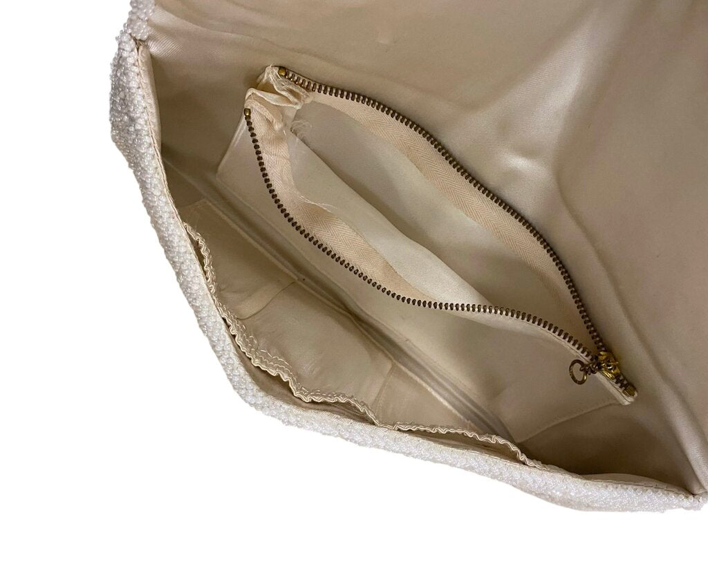 Vintage White Beaded Envelope Clutch