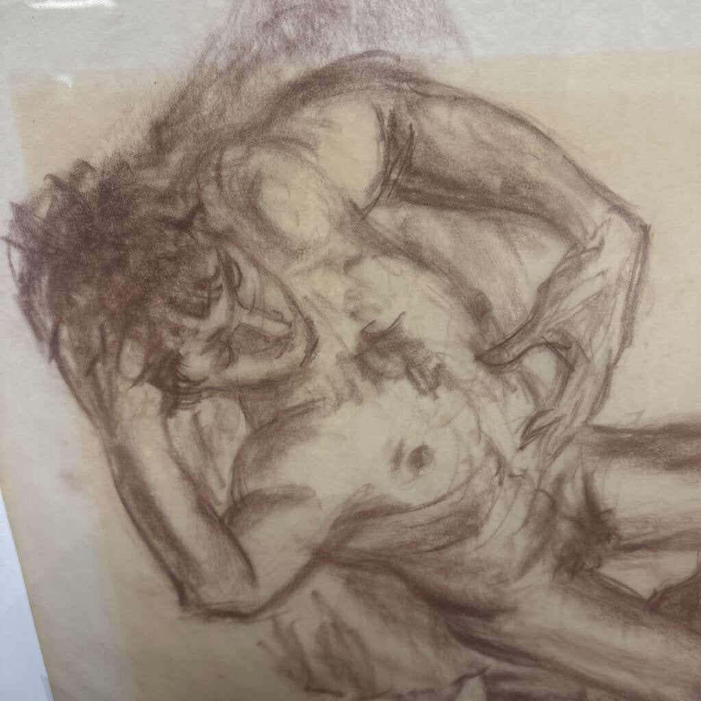 Modern Charcoal Male Nude Study 24x19