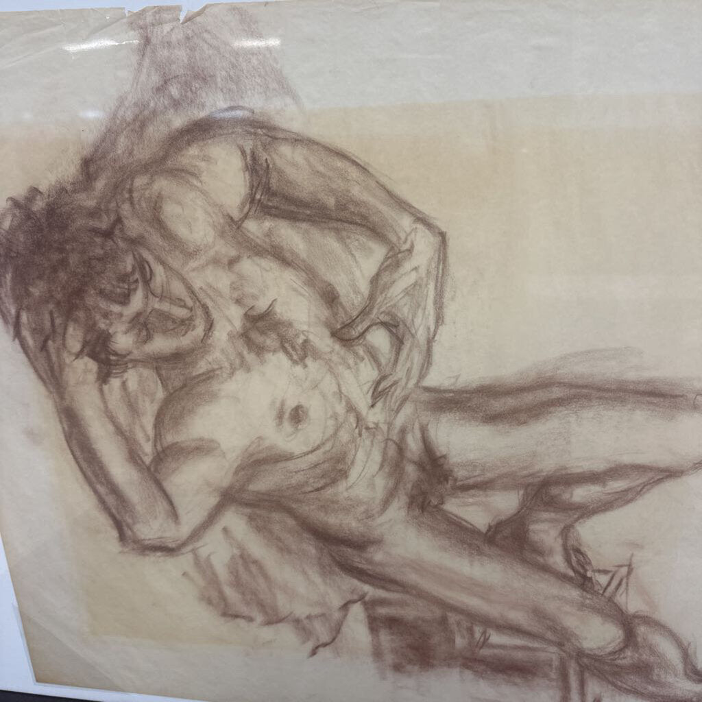 Modern Charcoal Male Nude Study 24x19