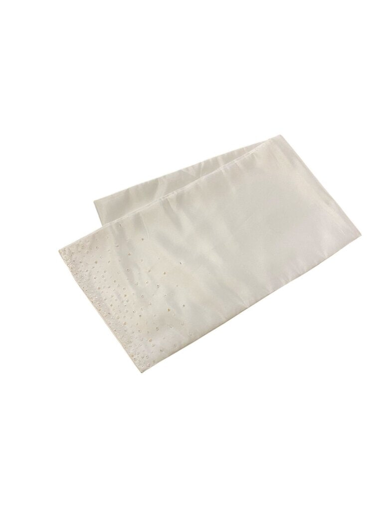White Silk Satin Beaded Shawl/ Wrap 12"x82"