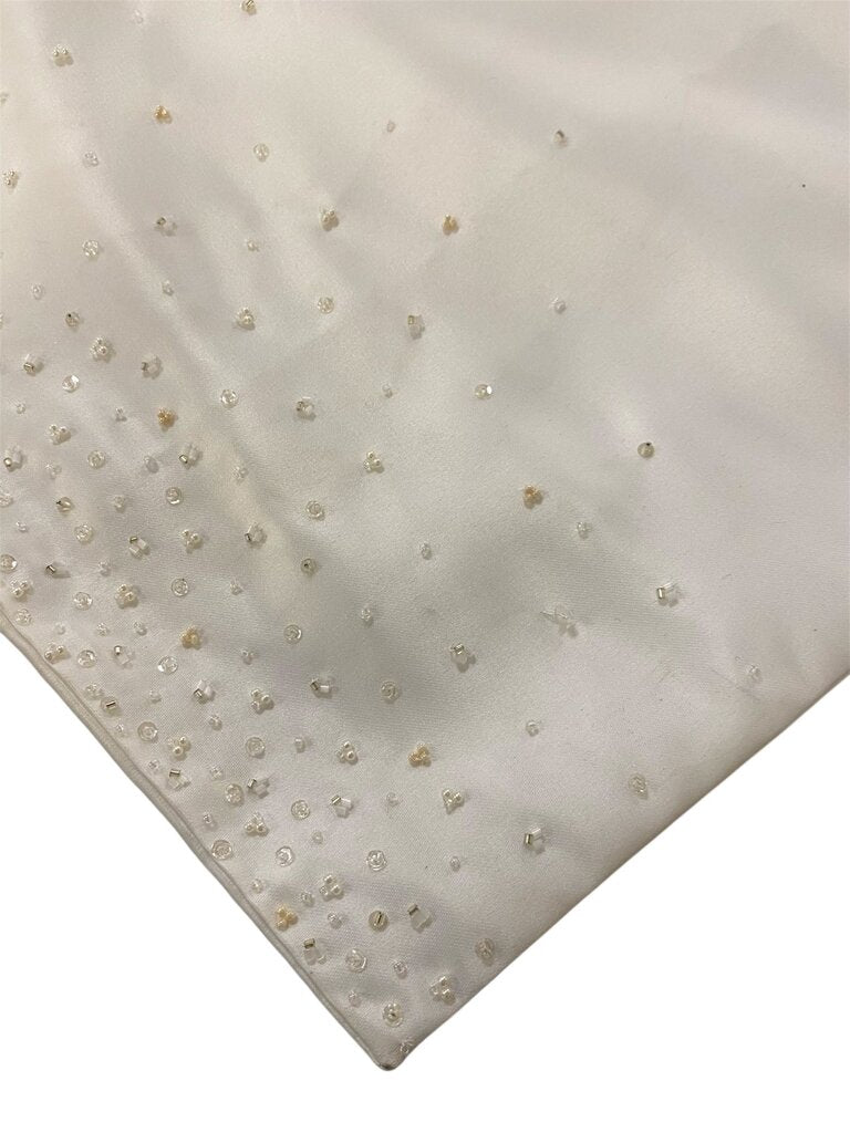 White Silk Satin Beaded Shawl/ Wrap 12"x82"