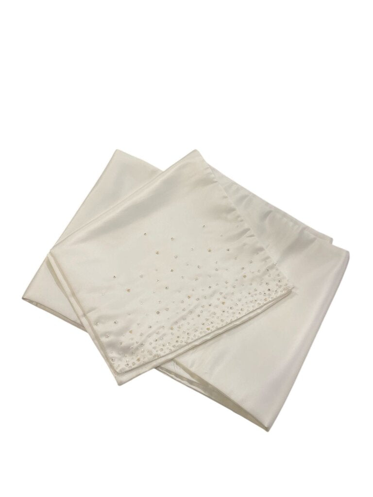 White Silk Satin Beaded Shawl/ Wrap 12"x82"