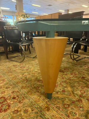 1980's Custom Los Angeles Walnut, Steel and Glass Triangular Dining Table