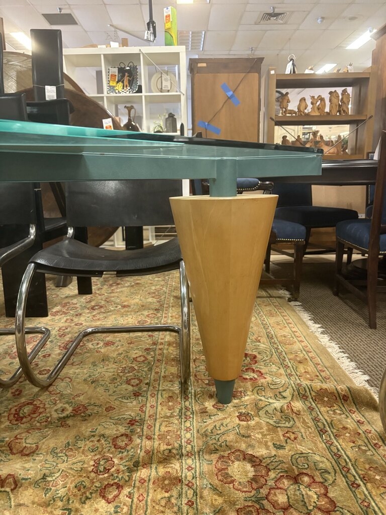 1980's Custom Los Angeles Walnut, Steel and Glass Triangular Dining Table