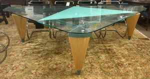 1980's Custom Los Angeles Walnut, Steel and Glass Triangular Dining Table
