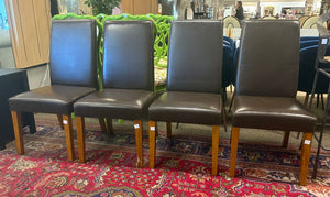 Pottery Barn Parsons Style Brown Leather Dining Chair Set (4 PCS)