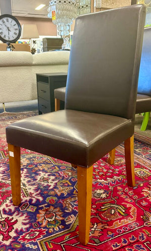 Pottery Barn Parsons Style Brown Leather Dining Chair Set (4 PCS)