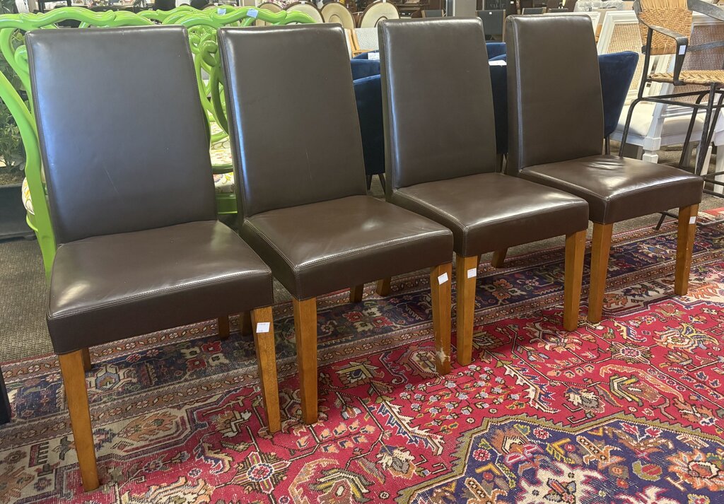 Pottery Barn Parsons Style Brown Leather Dining Chair Set (4 PCS)