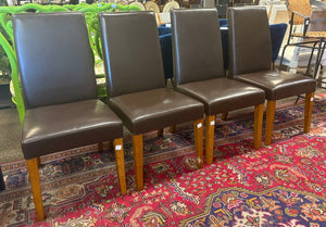 Pottery Barn Parsons Style Brown Leather Dining Chair Set (4 PCS)