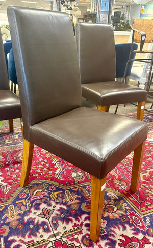 Pottery Barn Parsons Style Brown Leather Dining Chair Set (4 PCS)