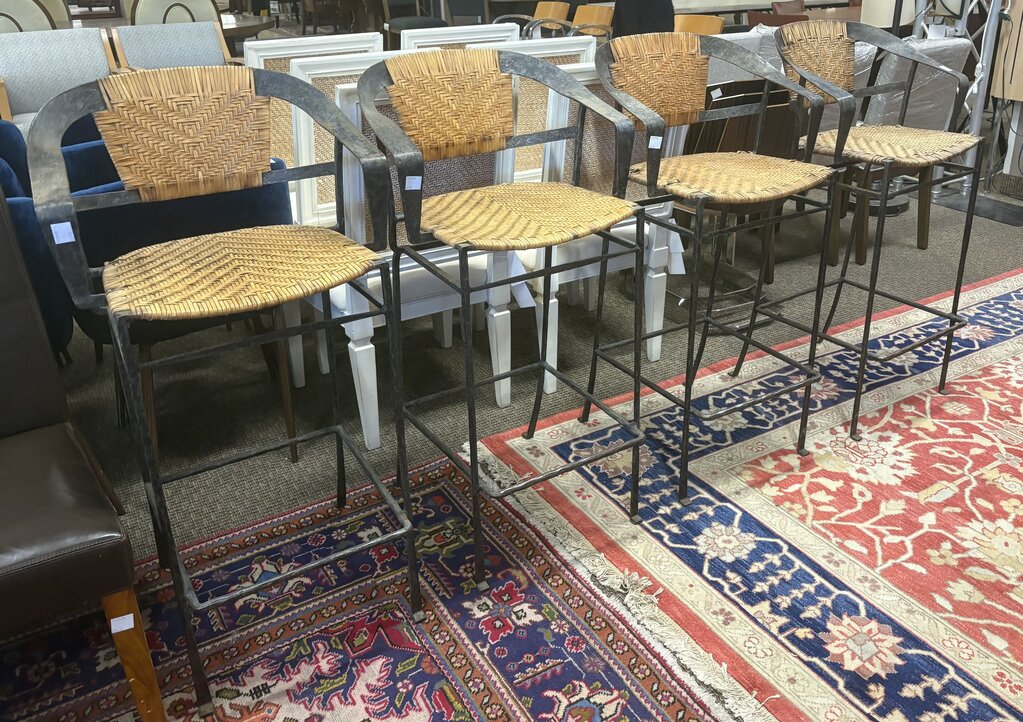 Wrought Iron & Rawhide Counter Chairs Set (4PCS)