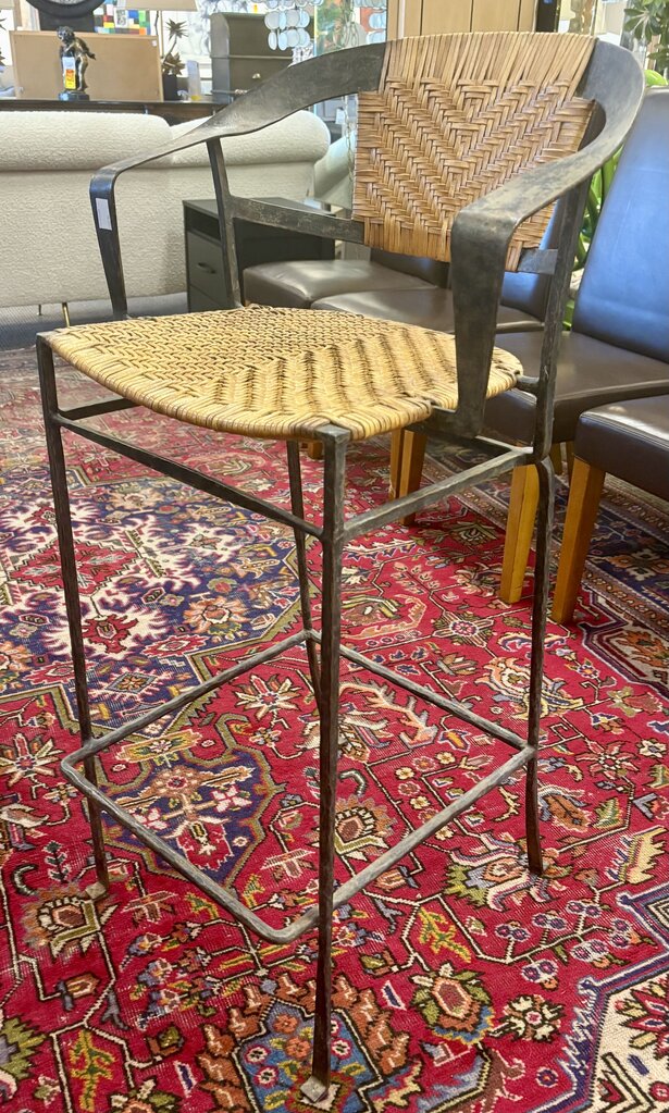 Wrought Iron & Rawhide Counter Chairs Set (4PCS)