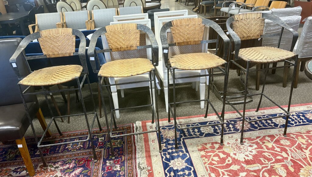 Wrought Iron & Rawhide Counter Chairs Set (4PCS)