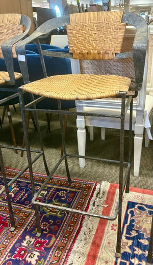 Wrought Iron & Rawhide Counter Chairs Set (4PCS)