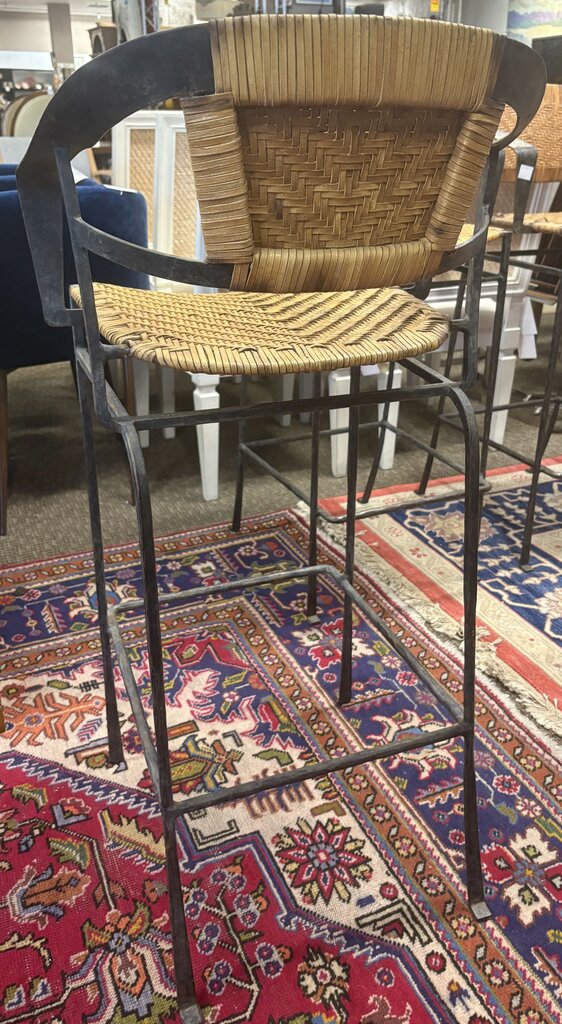 Wrought Iron & Rawhide Counter Chairs Set (4PCS)