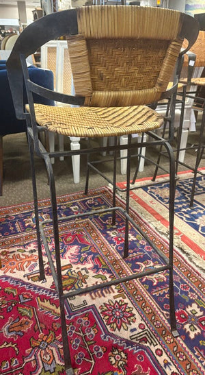 Wrought Iron & Rawhide Counter Chairs Set (4PCS)