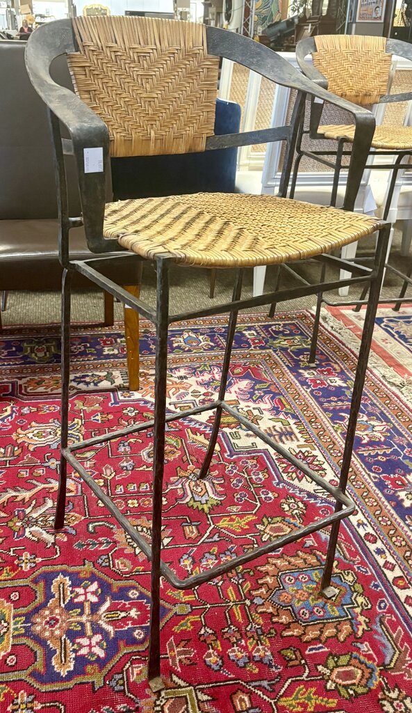 Wrought Iron & Rawhide Counter Chairs Set (4PCS)