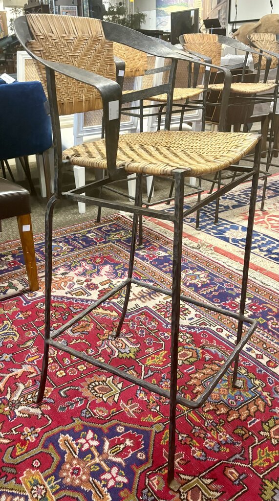 Wrought Iron & Rawhide Counter Chairs Set (4PCS)