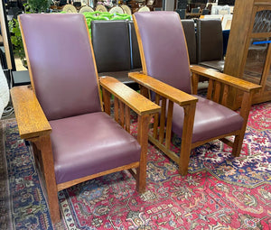 Arts & Crafts Tiger Oak Wine Leather Morris Chair