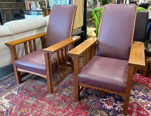 Arts & Crafts Tiger Oak Wine Leather Morris Chair