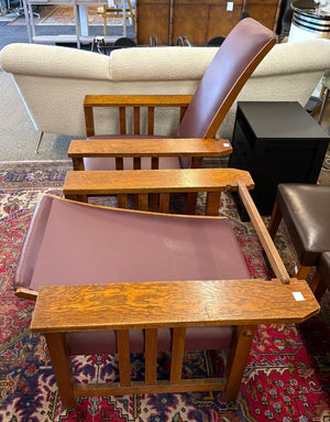 Arts & Crafts Tiger Oak Wine Leather Morris Chair