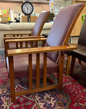 Arts & Crafts Tiger Oak Wine Leather Morris Chair