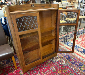 Arts & Crafts Walnut Finish Maple Lead Glass Door Cabinet