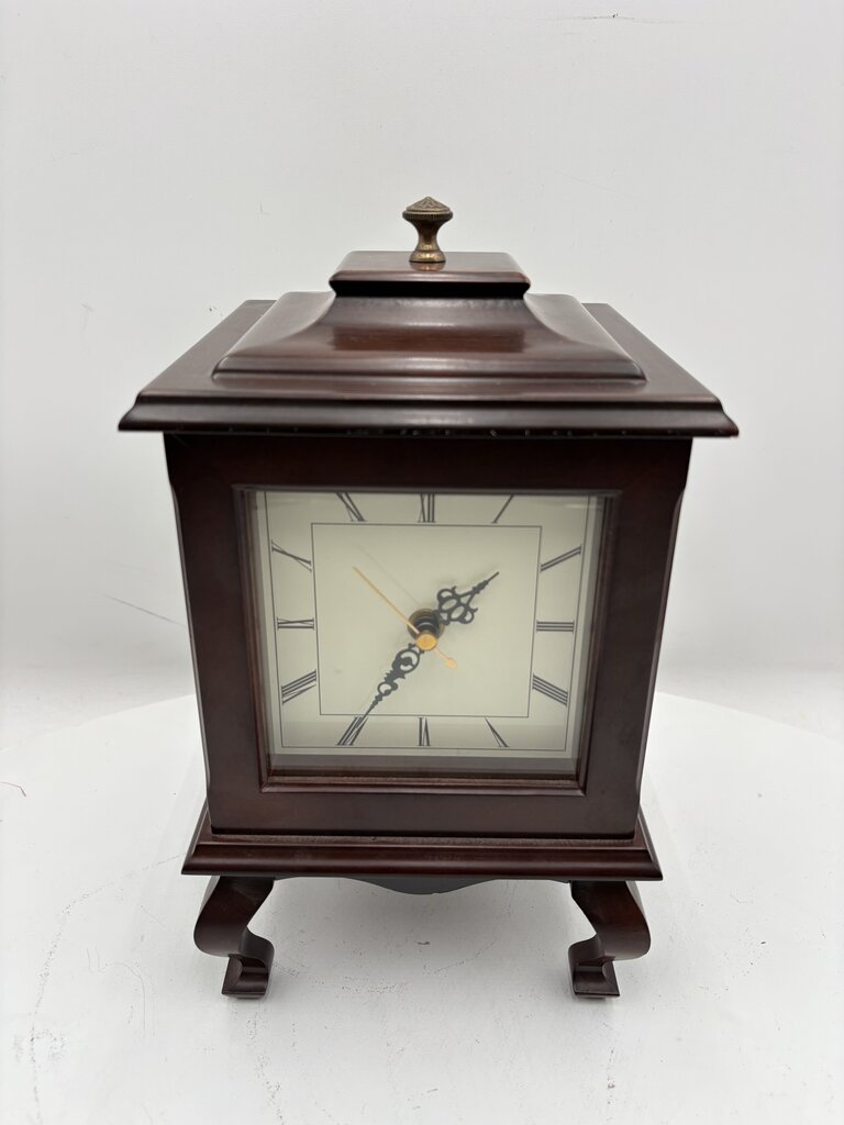 Bombay Co. Wooden Dual Sided Mantel Clock w/ Dual Picture Frames (Batt Op Movement)