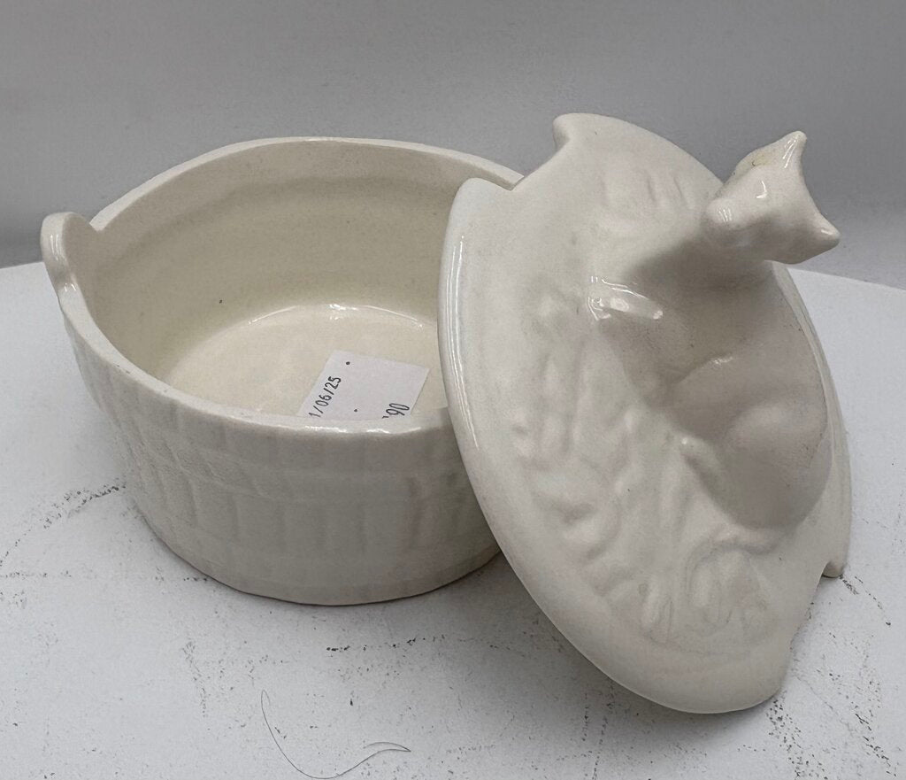 Ceramic White Lidded Cow Motif Butter Crock (2Pcs)