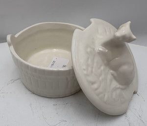 Ceramic White Lidded Cow Motif Butter Crock (2Pcs)