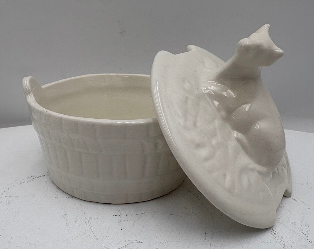 Ceramic White Lidded Cow Motif Butter Crock (2Pcs)