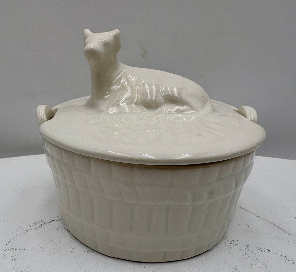 Ceramic White Lidded Cow Motif Butter Crock (2Pcs)