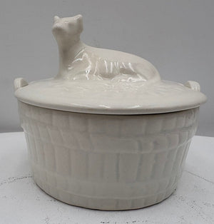 Ceramic White Lidded Cow Motif Butter Crock (2Pcs)