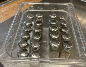 Stainless Lidded Salt And Pepper Glass Shaker Set Pair