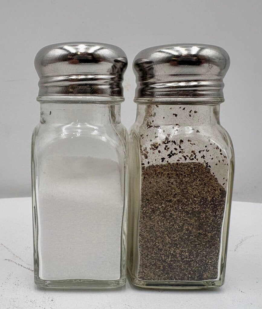 Stainless Lidded Salt And Pepper Glass Shaker Set Pair