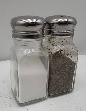 Stainless Lidded Salt And Pepper Glass Shaker Set Pair