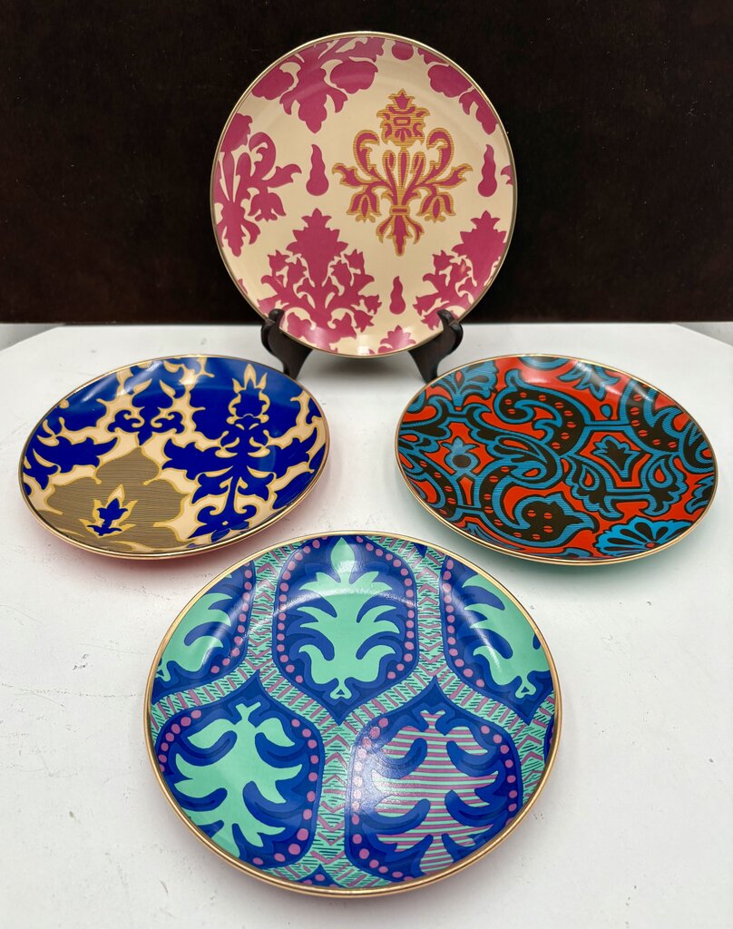 Tracy Reese Neiman Marcus Gold Rim Salad Dessert Plates 7.25” Set of 4