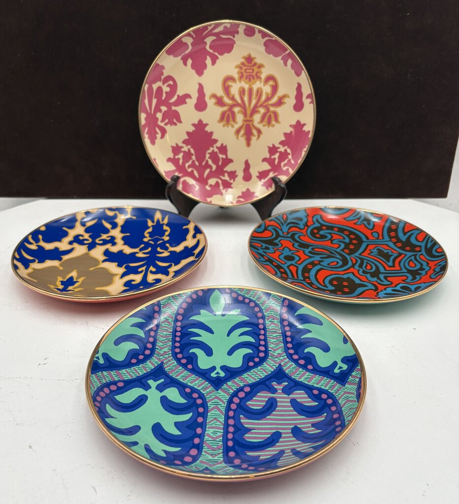 Tracy Reese Neiman Marcus Gold Rim Salad Dessert Plates 7.25” Set of 4