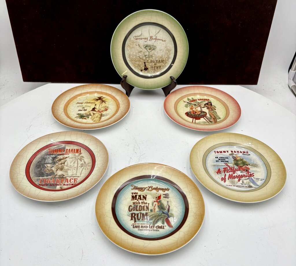 Tommy Bahama Porcelain Haiwiian Party Theme Plates 6.5" Set of 6