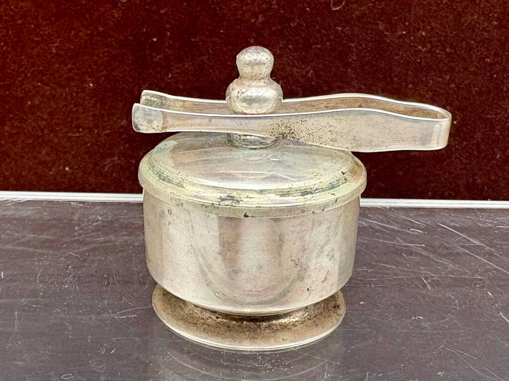 Early 20th C. Thomas Co. Ma.Sterling Silver Lidded Pill Snuff Box w/ Tongs (3Pcs)