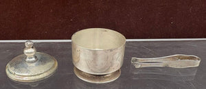 Early 20th C. Thomas Co. Ma.Sterling Silver Lidded Pill Snuff Box w/ Tongs (3Pcs)