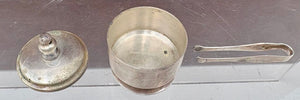 Early 20th C. Thomas Co. Ma.Sterling Silver Lidded Pill Snuff Box w/ Tongs (3Pcs)