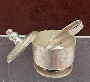 Early 20th C. Thomas Co. Ma.Sterling Silver Lidded Pill Snuff Box w/ Tongs (3Pcs)