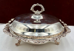 Countess International #6262 Silver Plate Footed Pyrex Lined Lidded Serving Dish (3Pcs)