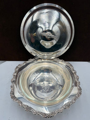 Countess International #6262 Silver Plate Footed Pyrex Lined Lidded Serving Dish (3Pcs)