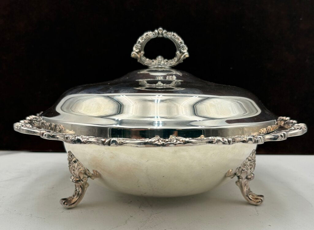Countess International #6262 Silver Plate Footed Pyrex Lined Lidded Serving Dish (3Pcs)