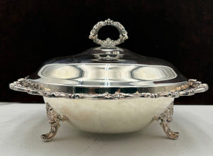 Countess International #6262 Silver Plate Footed Pyrex Lined Lidded Serving Dish (3Pcs)